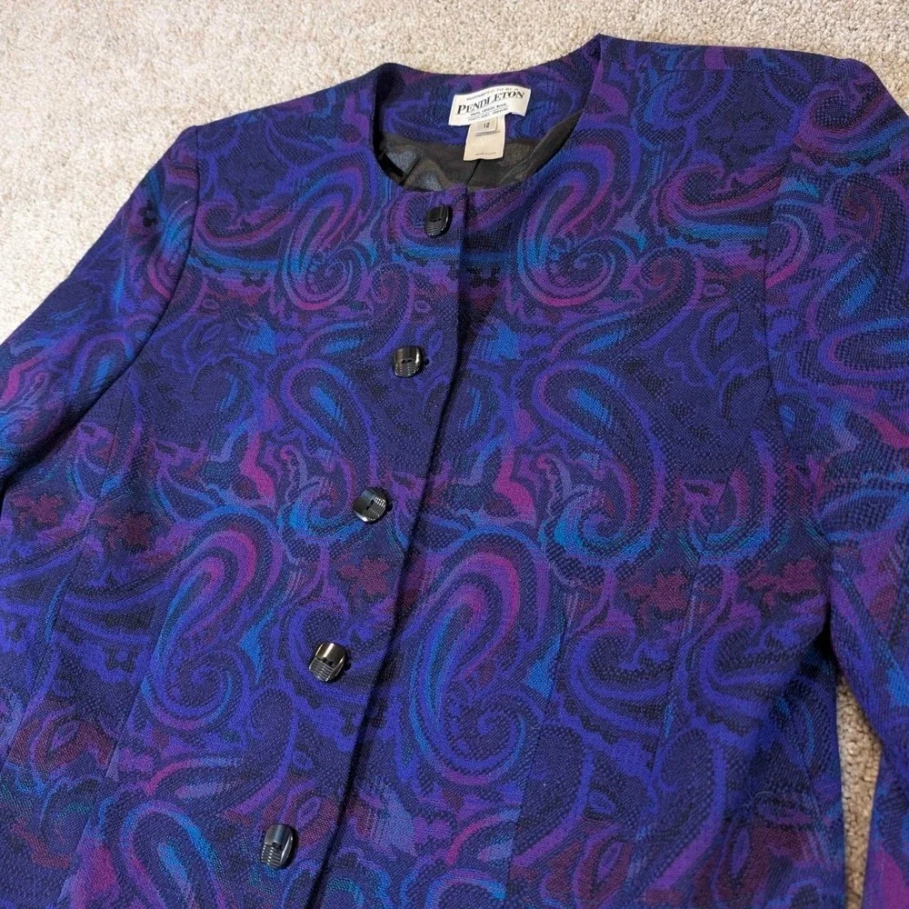 Vintage Pendleton Purple paisley Women's Blazer Jacket 12 100% Virgin Wool‎